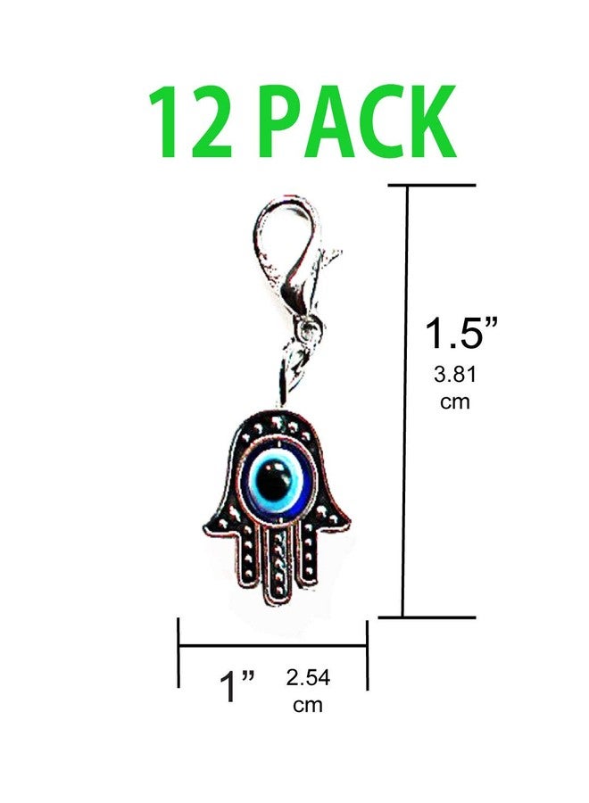 LUCKBOOSTIUM Charm Silver Hamsa Hand Clasp w/Inlayed Black, Blue & White Evil Eye - Sign of Blessing & Luck - Clothing, Bags, Shoes Accessories - Gift for Men & Women (1” x 1.5”, 12 Pack) - Image 2